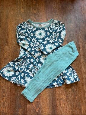 Tea Collection Teal and Light Aqua Floral Kids Matching Set